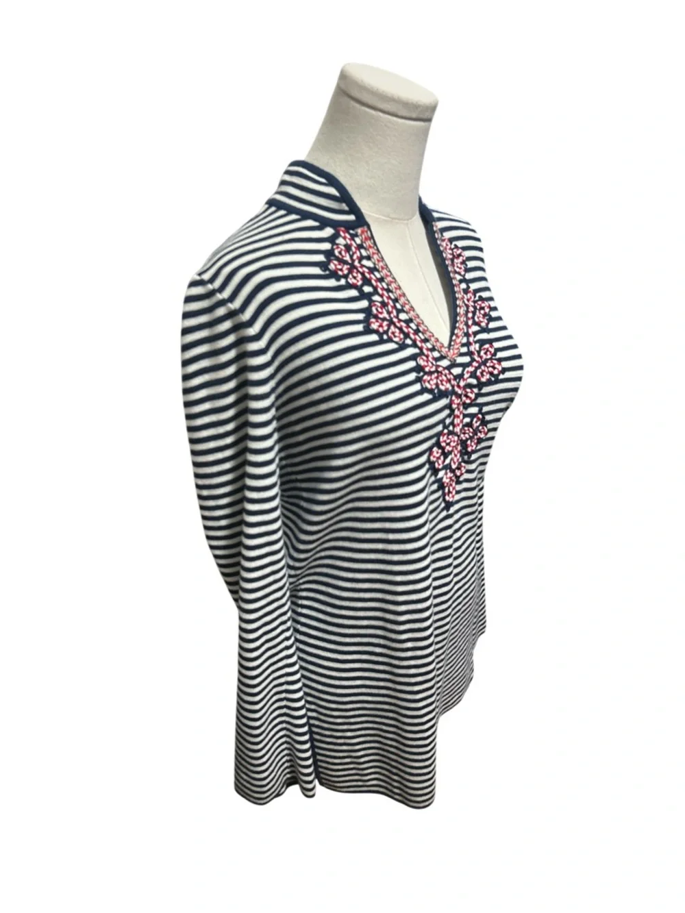 Tory Burch Katama Striped Knit Tunic Top Navy White Cotton Nautical Sz S